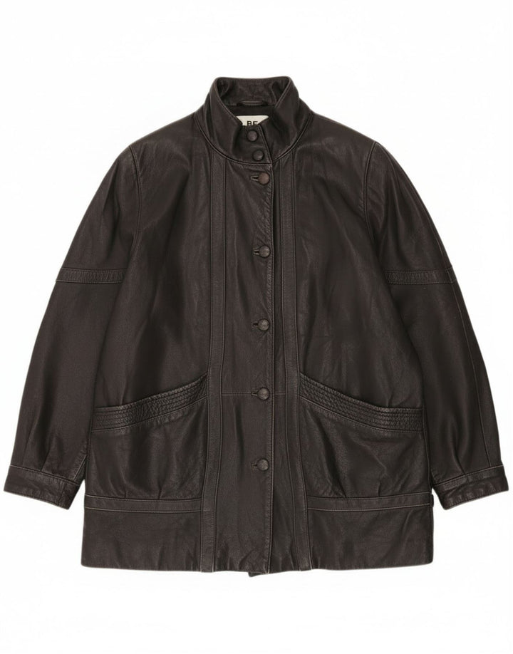 Винтажная женская кожаная куртка оверсайз EU 46 XL, черная кожа