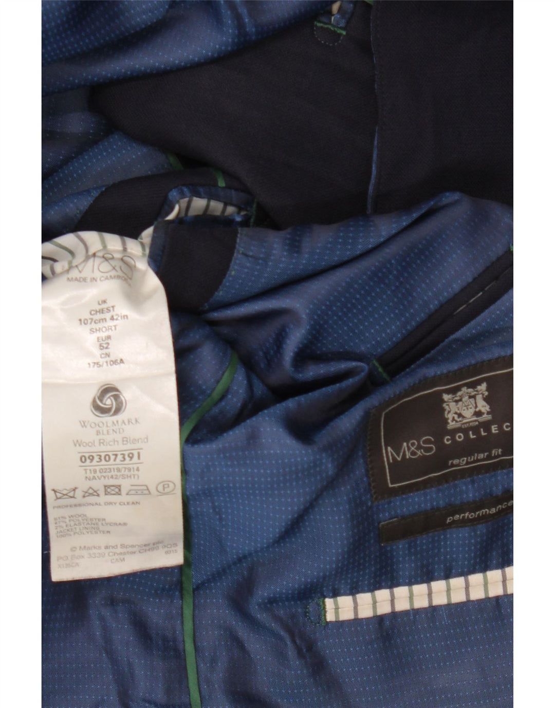 Мужской пиджак стандартного кроя с 2 пуговицами MARKS & SPENCER UK 42 XL темно-синий