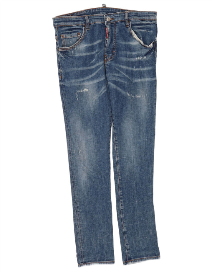 Dsquared2 Женские узкие джинсы с потертостями IT 46, большие W32 L30, синий хлопок
