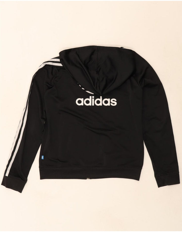 ADIDAS Womens Graphic Zip Hoodie Sweater UK 12 Medium Black Polyester Vintage Adidas and Second-Hand Adidas from Messina Hembry 