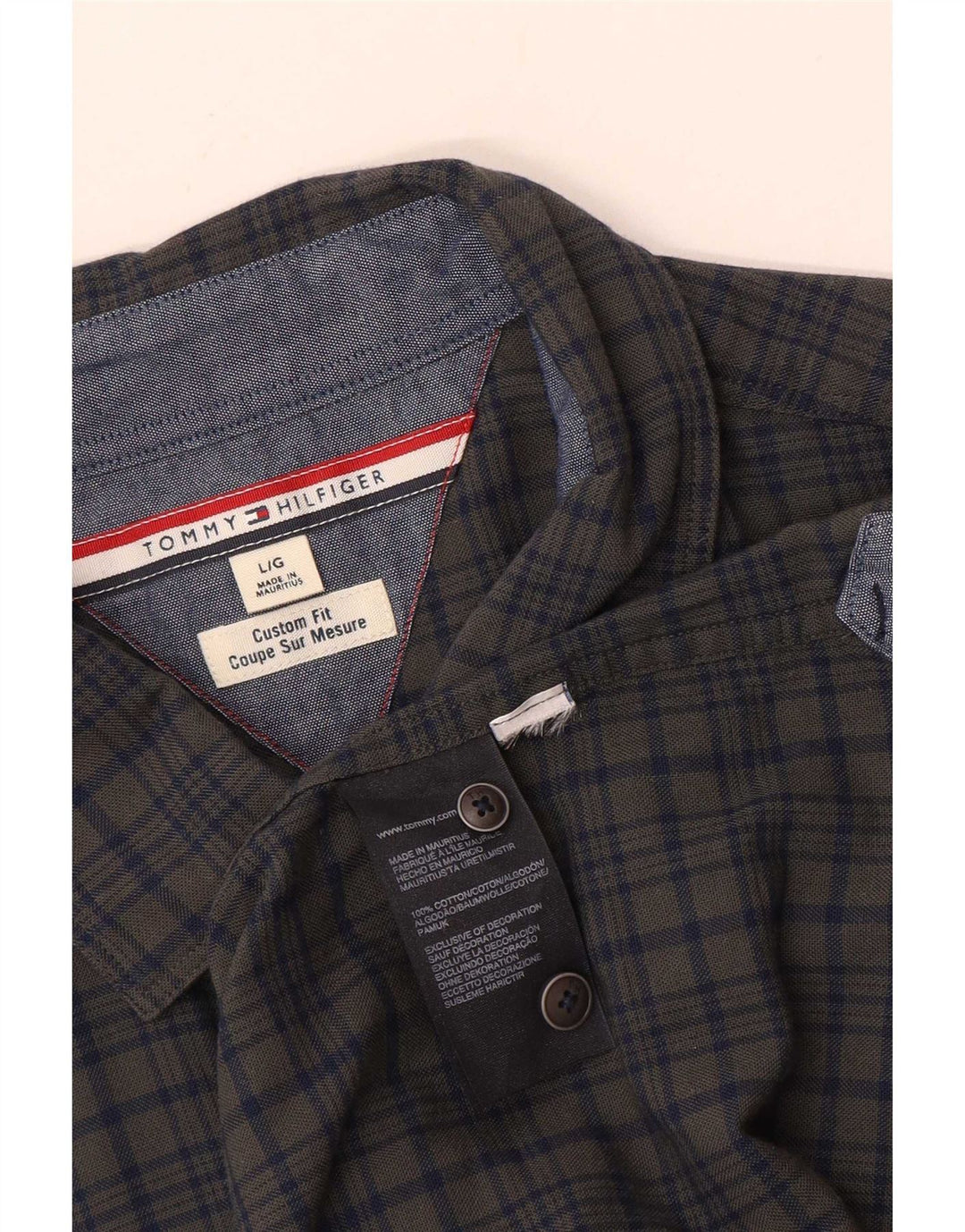 Tommy Hilfiger Мужская рубашка индивидуального кроя, большая серая клетка, хлопок