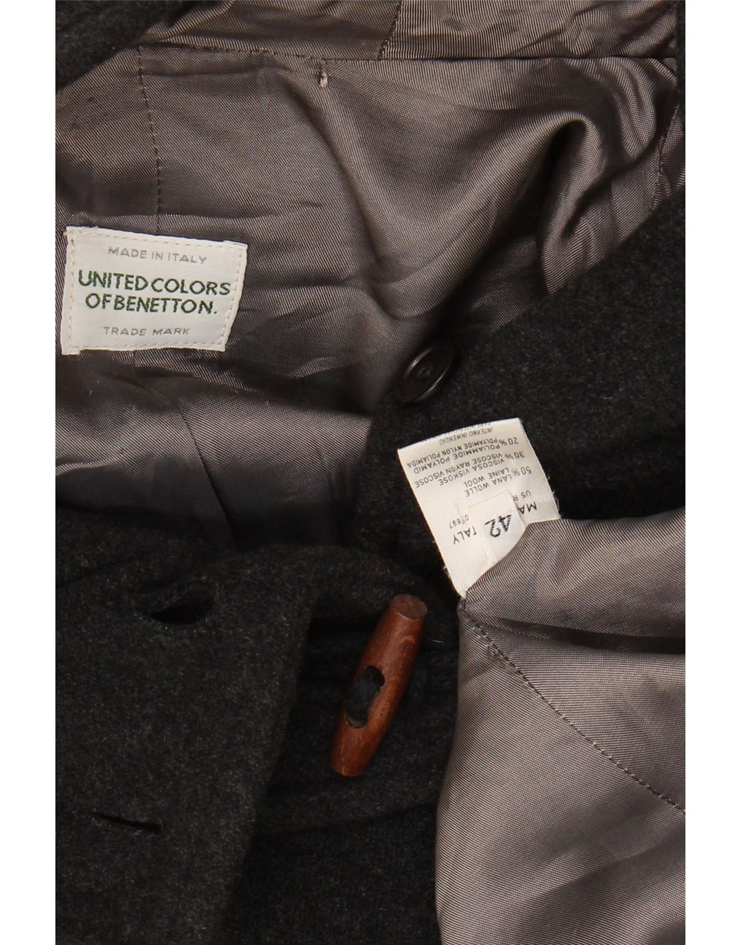BENETTON Женский дафлкот оверсайз с капюшоном IT 42 Medium Grey Wool