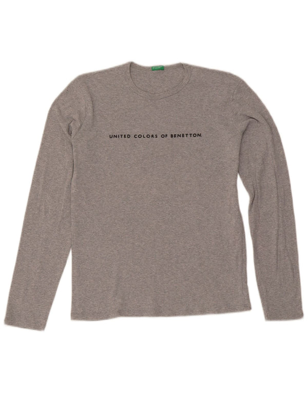 Benetton Womens Graphic Top Long Sleeve UK 12 Medium Grey Flecked