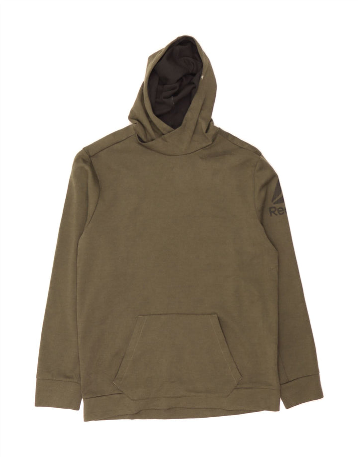REEBOK Mens Graphic Hoodie Jumper Medium Khaki Cotton Vintage Reebok and Second-Hand Reebok from Messina Hembry 