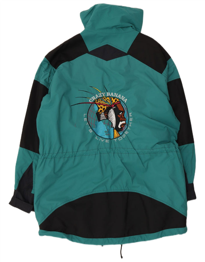 ВИНТАЖНАЯ Мужская ветровка с графическим рисунком UK 40, большая зеленая с цветными блоками