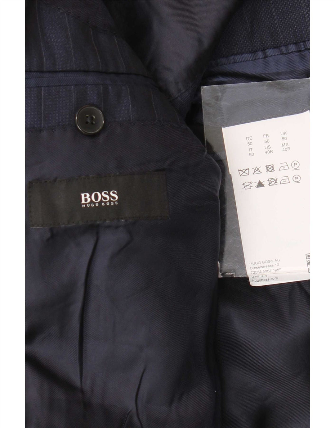 Мужской пиджак с 2 пуговицами Hugo Boss EU 50, большой темно-синий в тонкую полоску