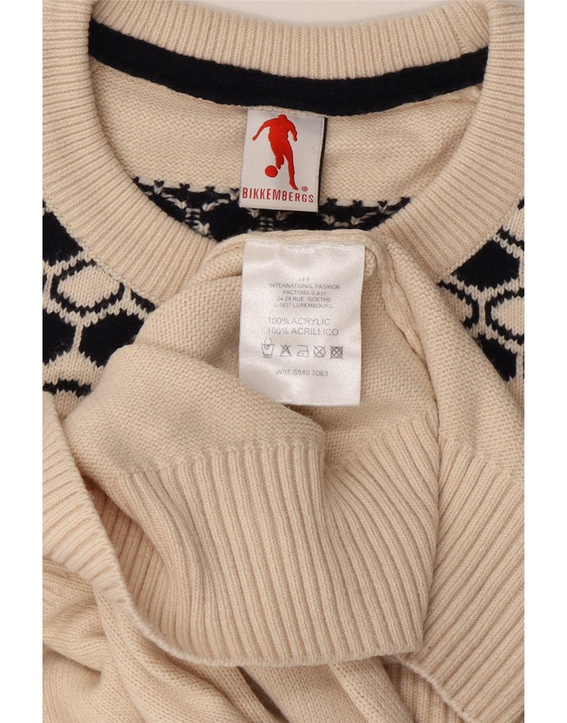 BIKKEMBERGS Mens Crew Neck Jumper Sweater Medium Beige Camouflage Acrylic Vintage Bikkembergs and Second-Hand Bikkembergs from Messina Hembry 