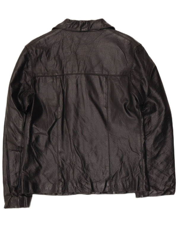 Винтажная женская кожаная куртка UK 14, черная кожа среднего размера