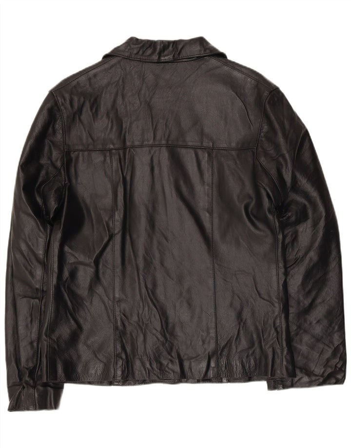 Винтажная женская кожаная куртка UK 14, черная кожа среднего размера