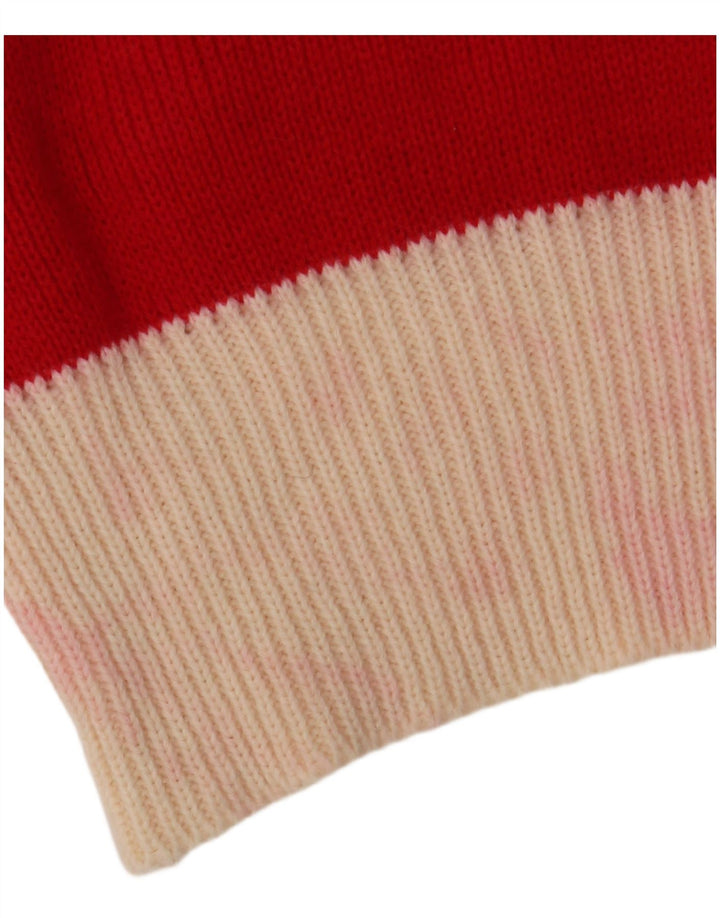 ВИНТАЖНЫЙ женский свитер с воротником поло IT 48 XL, красный акрил с цветными блоками