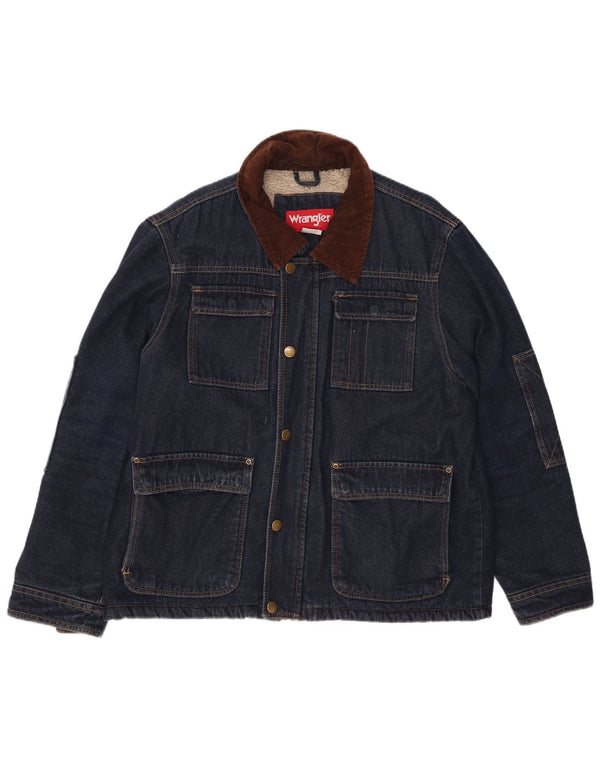 Мужская джинсовая куртка Wrangler из шерпа UK 40, большая синяя хлопковая ткань