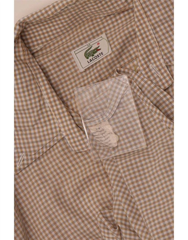 Мужская рубашка с коротким рукавом Lacoste, размер 40, средний размер, бежевая клетка, хлопок