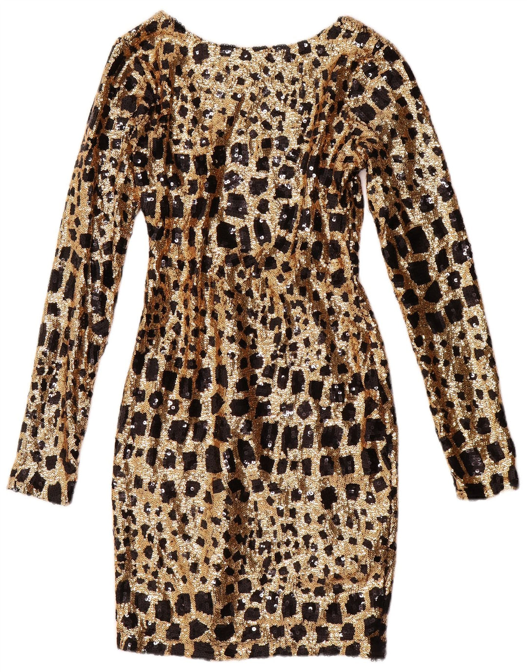 GUESS Женское облегающее платье с длинными рукавами и пайетками UK 6 XS Золото с геометрическим рисунком