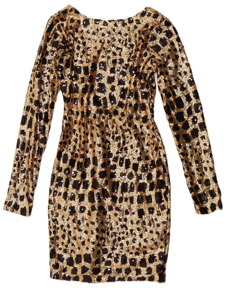 GUESS Женское облегающее платье с длинными рукавами и пайетками UK 6 XS Золото с геометрическим рисунком