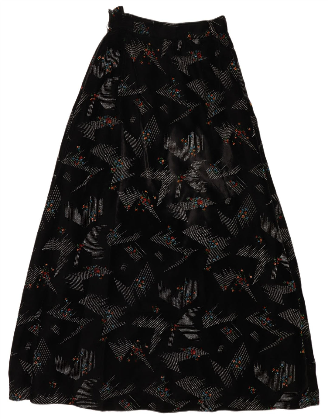 VINTAGE Женская макси-юбка с завышенной талией W24 XS, черная с цветочным принтом