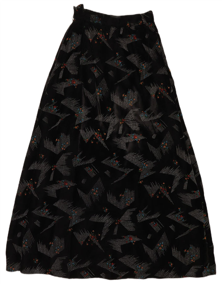 VINTAGE Женская макси-юбка с завышенной талией W24 XS, черная с цветочным принтом