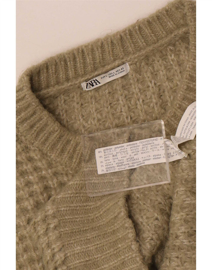 Мужской джемпер с круглым вырезом Zara, большой полиэстер цвета хаки