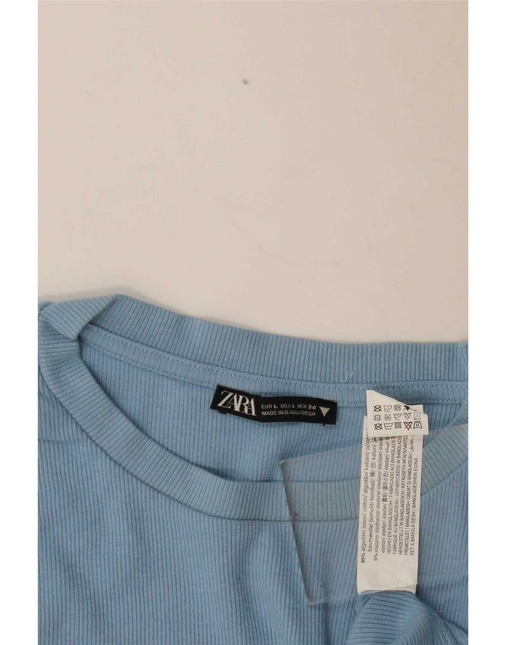 Женская укороченная блузка Zara UK 14, большой синий хлопок