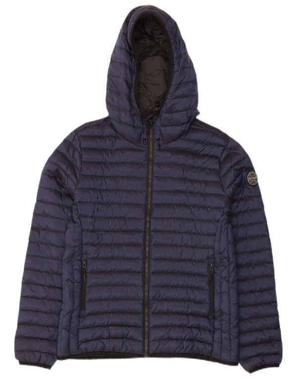 Женская утепленная куртка с капюшоном Superdry UK 16, большой темно-синий нейлон