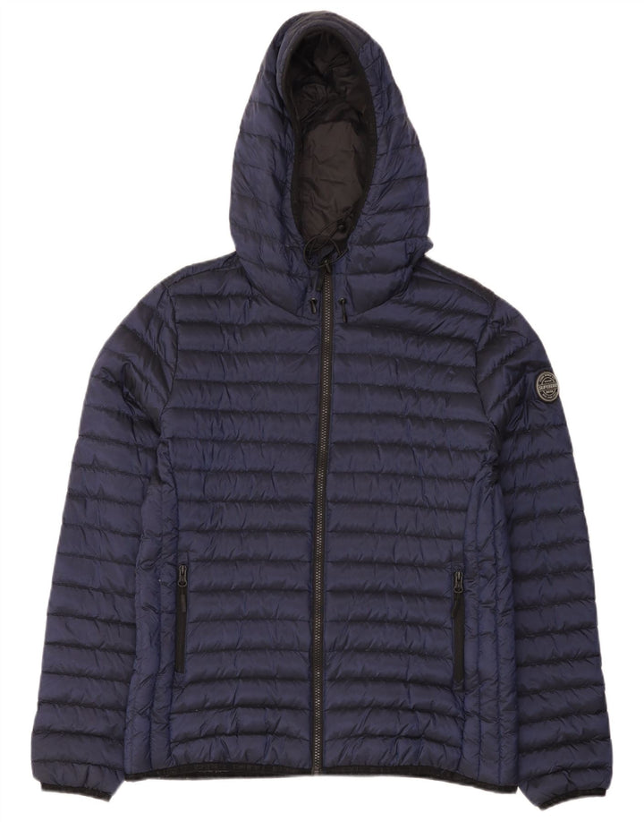 Женская утепленная куртка с капюшоном Superdry UK 16, большой темно-синий нейлон