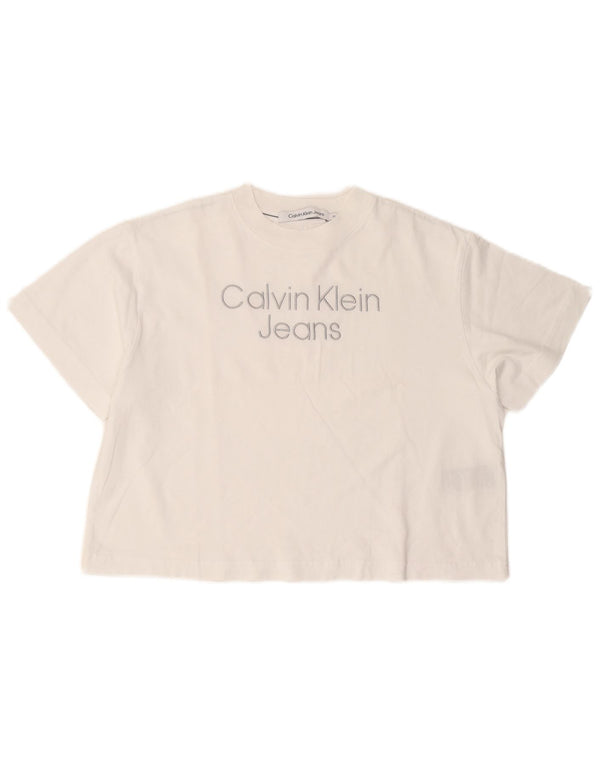 Calvin Klein Jeans Женская укороченная футболка оверсайз с рисунком Top UK 6 XS Белый