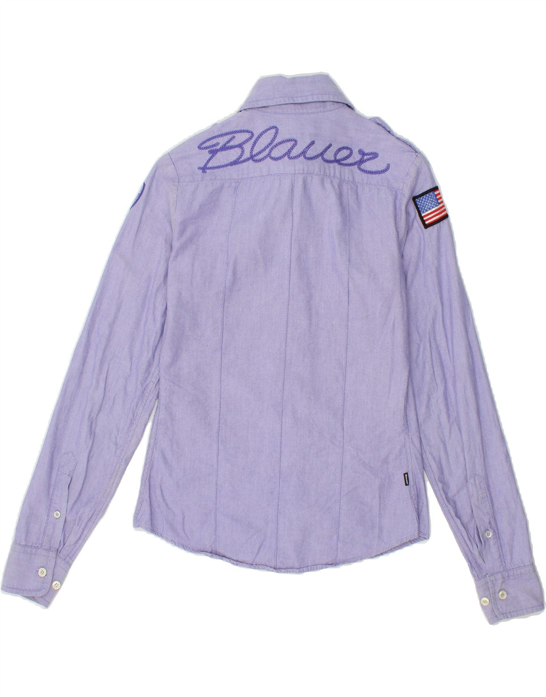 BLAUER Womens Military Graphic Shirt UK 10 Small Purple Vintage Blauer and Second-Hand Blauer from Messina Hembry 