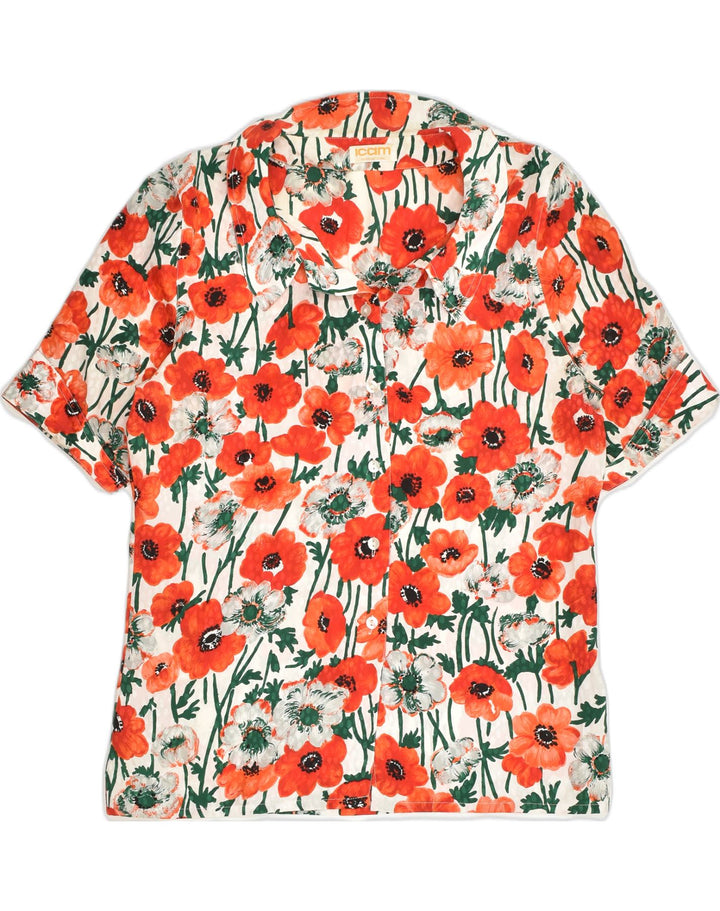 ICAM Womens Short Sleeve Shirt UK 16 Large Red Floral Polyester | Vintage Icam | Thrift | Second-Hand Icam | Used Clothing | Messina Hembry 