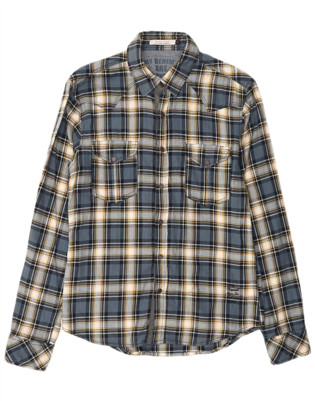 JACK & JONES Мужская фланелевая рубашка в клетку синего цвета, хлопок
