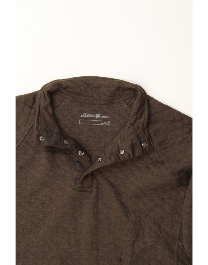EDDIE BAUER Mens Button Neck Sweatshirt Jumper Medium Brown Cotton Vintage Eddie Bauer and Second-Hand Eddie Bauer from Messina Hembry 