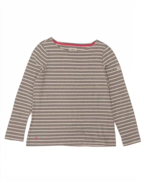 Joules Womens Top Long Sleeve UK 12 Medium Grey Striped Cotton