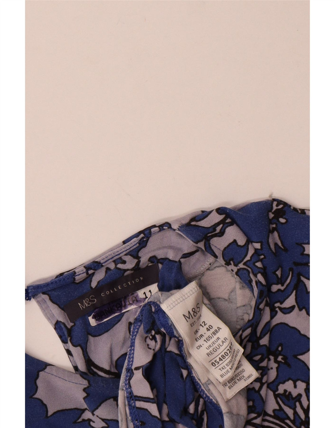 Женское платье прямого кроя с рукавом 3/4 Marks & Spencer, Великобритания 12, средний синий с цветочным принтом