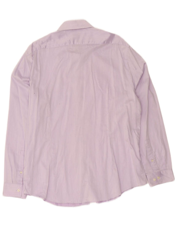 Мужская рубашка приталенного кроя Calvin Klein, размер 44 17 1/2 XL, фиолетовая хлопковая полоска