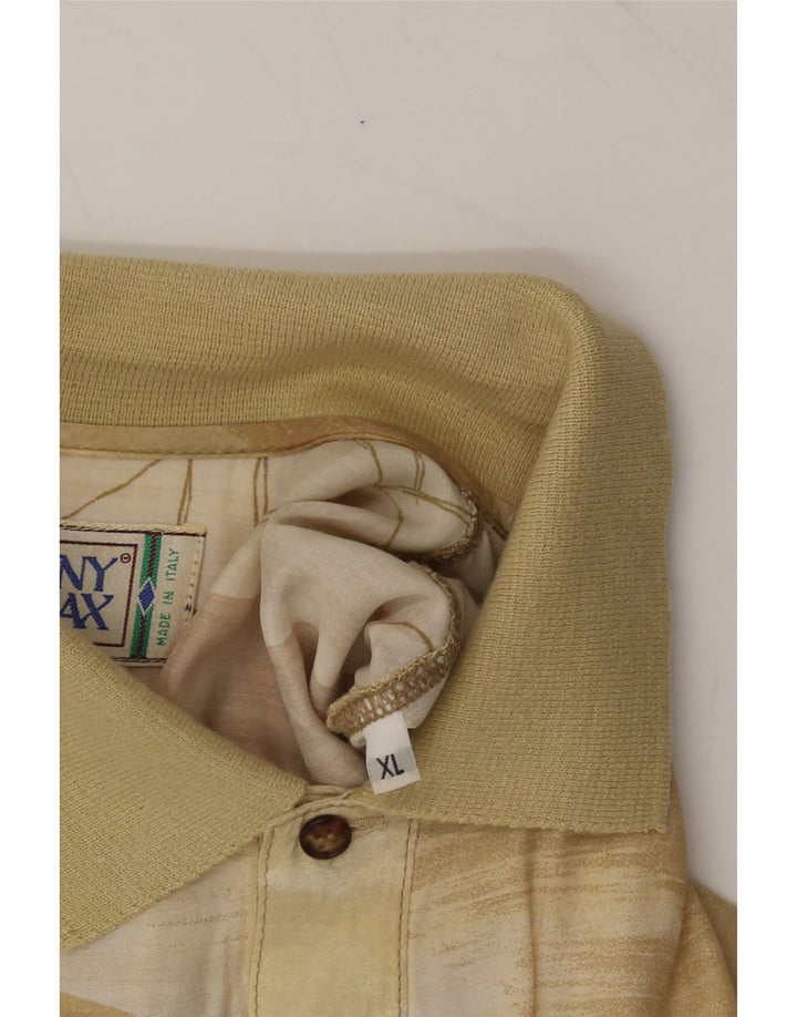 DONNY & MAX Mens Abstract Pattern Polo Shirt XL Beige Viscose Vintage Donny & Max and Second-Hand Donny & Max from Messina Hembry 