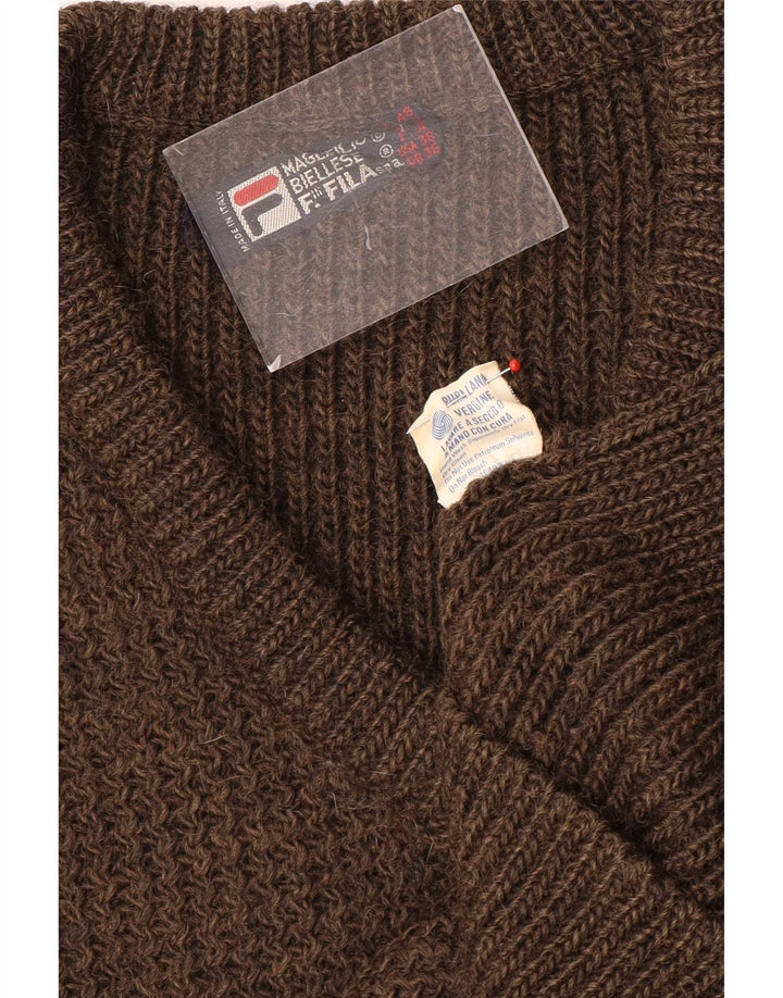 Мужской джемпер с v-образным вырезом Fila UK 36, маленький, коричневый, шерсть