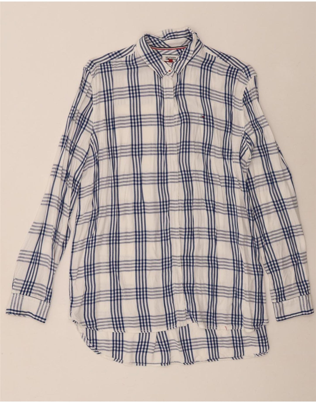 Женская рубашка оверсайз Tommy Hilfiger UK 18 XL в клетку белого цвета из вискозы