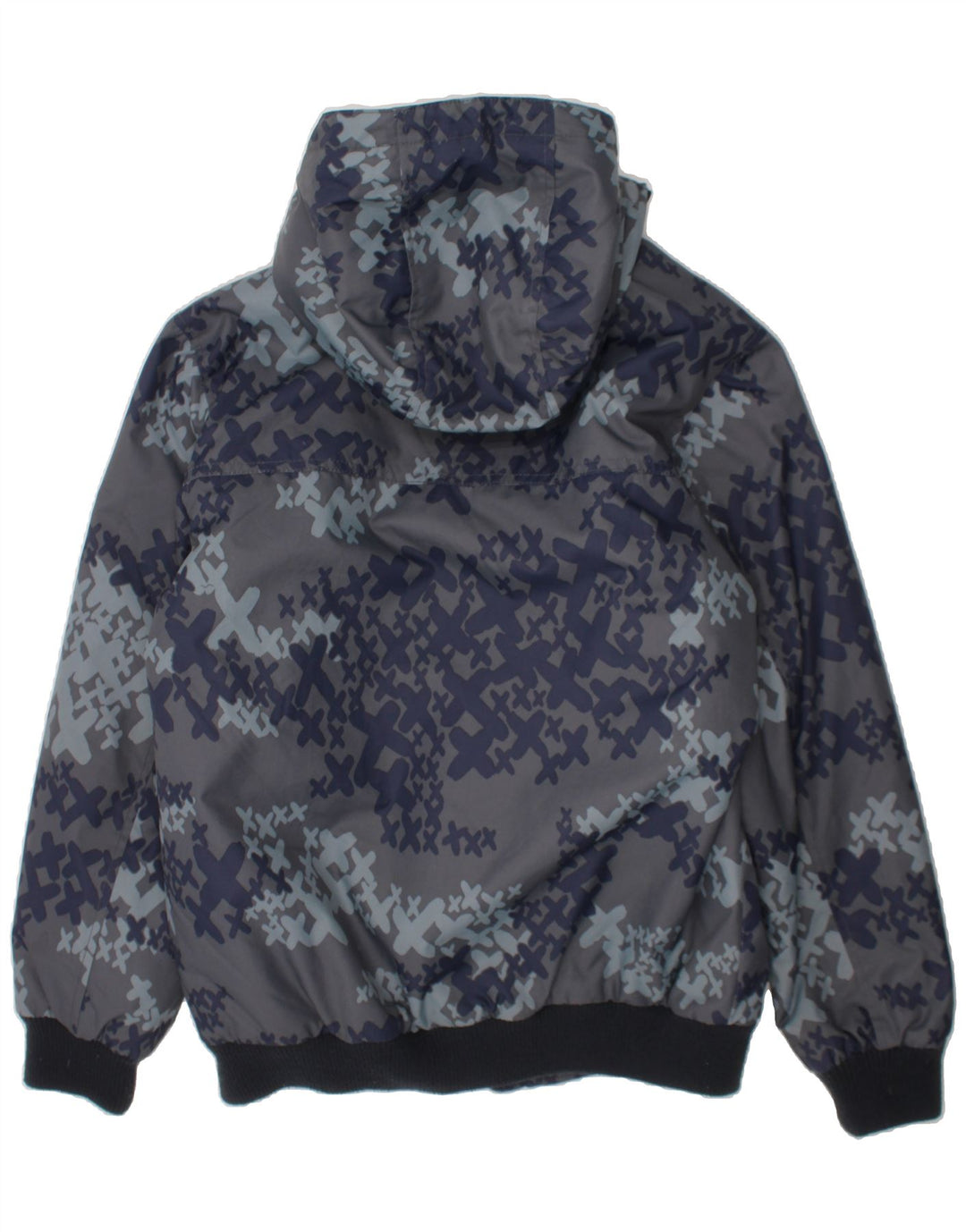 QUIKSILVER Boys Hooded Padded Jacket 11-12 Years Medium Grey Geometric Vintage Quiksilver and Second-Hand Quiksilver from Messina Hembry 