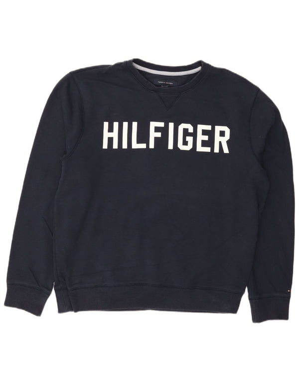 Мужской свитшот с рисунком Tommy Hilfiger, большой темно-синий хлопковый джемпер