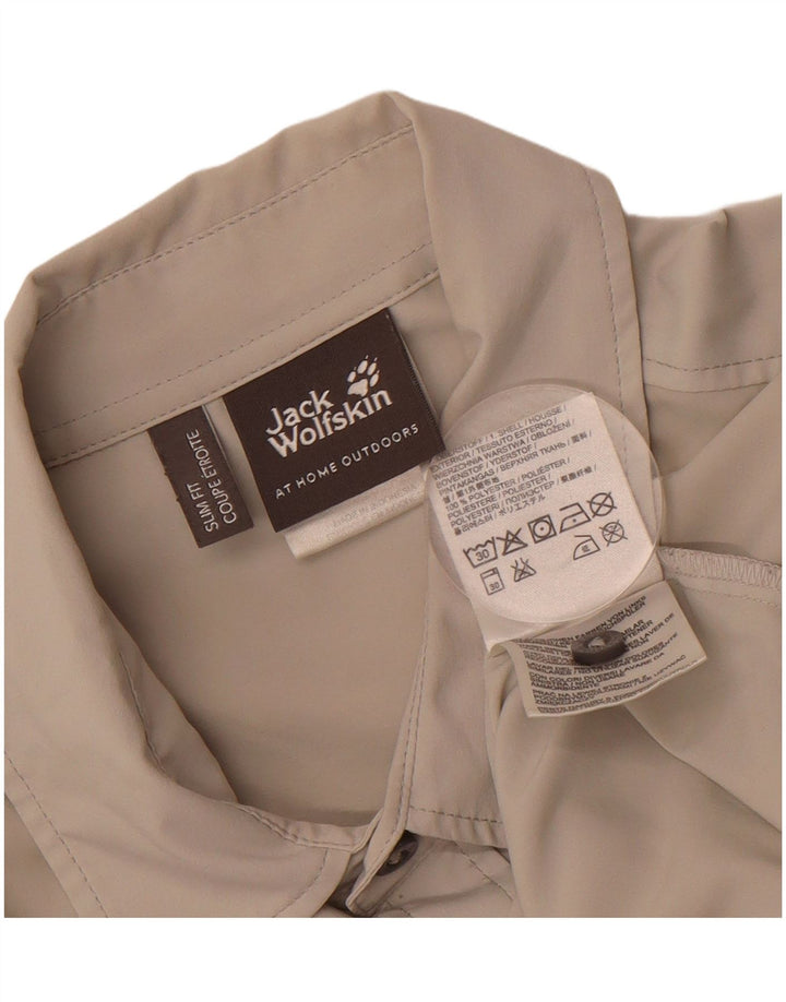JACK WOLFSKIN Mens Slim Fit Short Sleeve Shirt Medium Beige Polyester