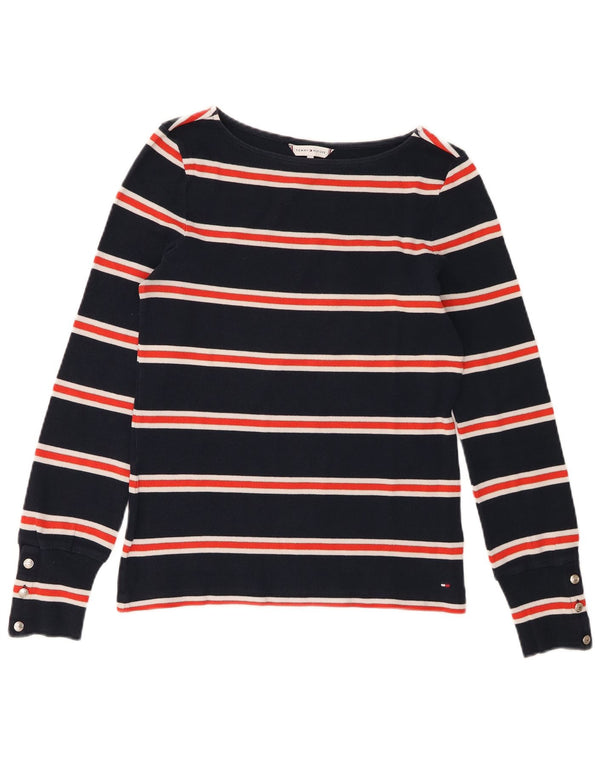 Tommy Hilfiger Womens Top Long Sleeve UK 12 Medium Navy Blue Striped Cotton