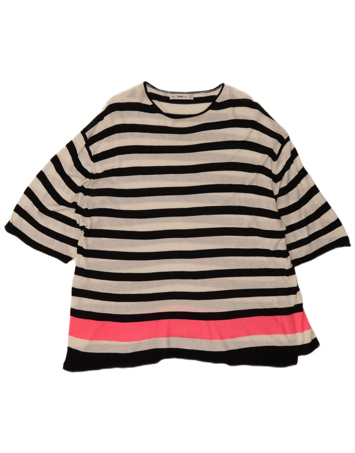 Женская удлиненная блузка большого размера Zara UK 10, маленькая белая полоска