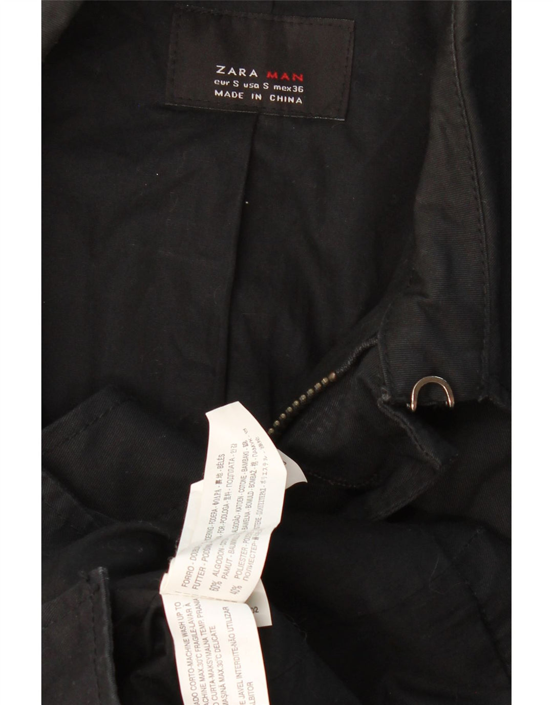 Мужской тренч ZARA UK 36, маленький размер, черный хлопок, хлопок