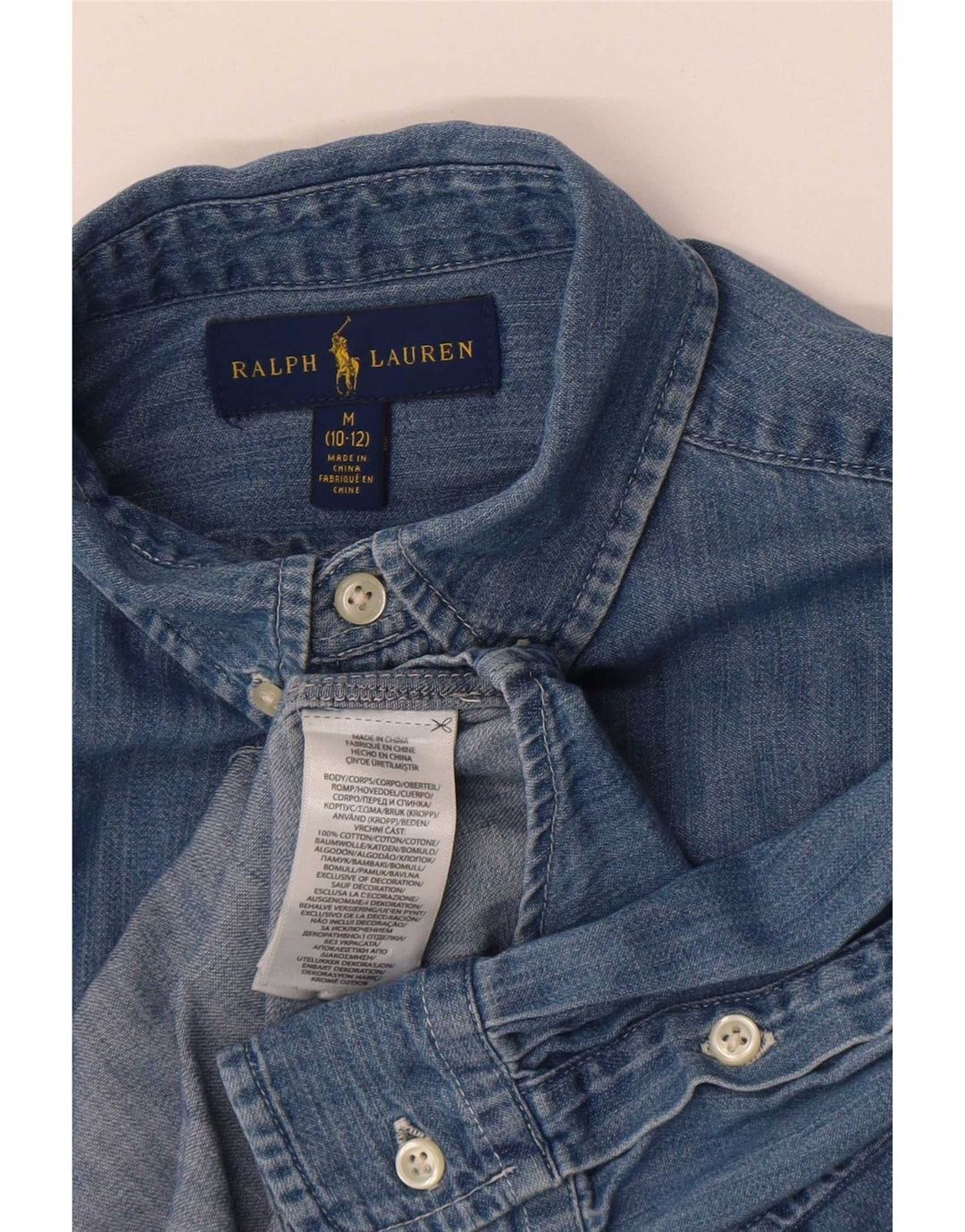 Джинсовая рубашка Ralph Lauren для мальчиков 10-11 лет, средний синий хлопок, хлопковая ткань