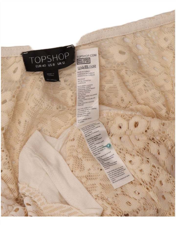 Topshop Женский укороченный кружевной топ на бретельках UK 12, средний цвет, полиэстер с белым цветочным принтом