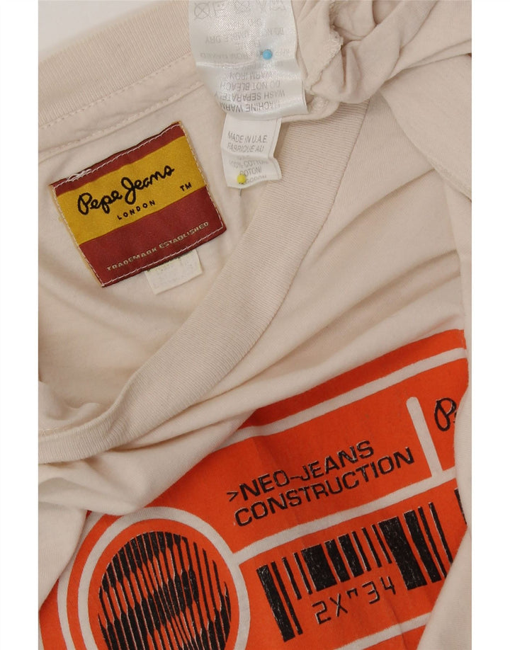 PEPE Jeans Мужская футболка с рисунком Топ среднего размера из белого хлопка