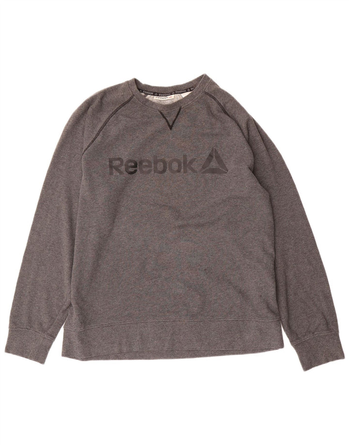 Мужской свитшот с рисунком Reebok, большой серый хлопковый джемпер
