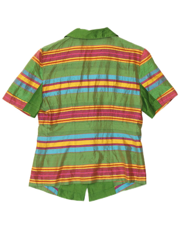 ВИНТАЖНЫЙ женский кардиган с короткими рукавами, Великобритания 12, средний зеленый в полоску, ретро