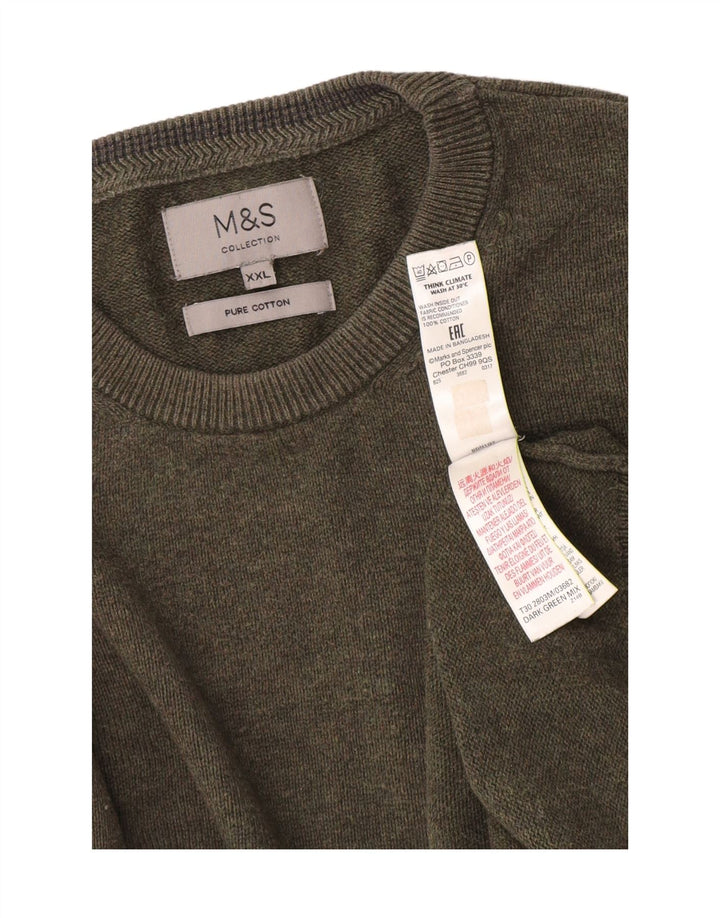 Мужской джемпер с круглым вырезом Marks & Spencer 2XL, хлопок цвета хаки