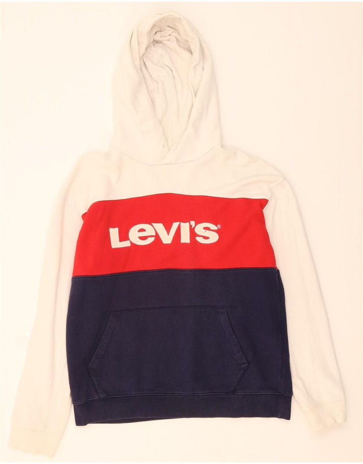 LEVI'S Mens Graphic Hoodie Jumper Medium Multicoloured Colourblock Cotton