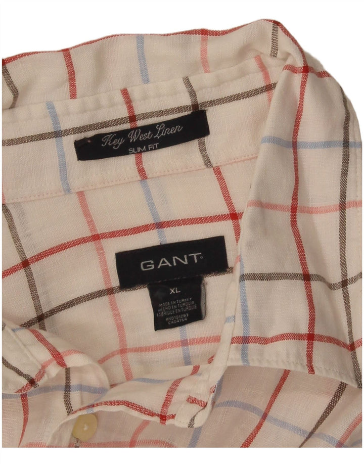 Мужская рубашка приталенного кроя Gant XL, белая льняная клетка