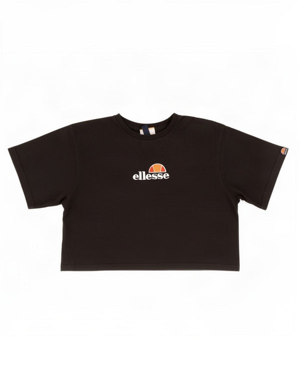 Женская укороченная футболка с рисунком Ellesse Top UK 10, маленький черный хлопок